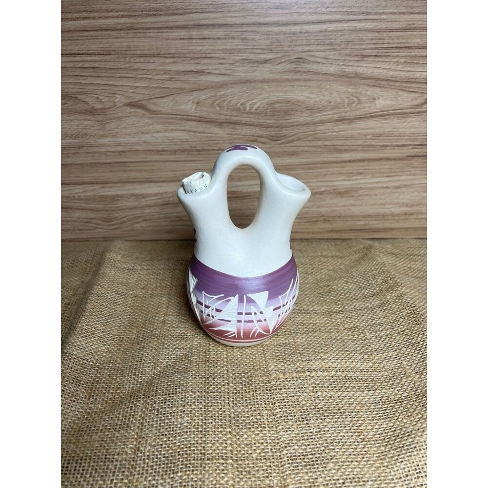 Vintage Native American Pottery Signed Miniature Navajo Wedding Vase Pitcher